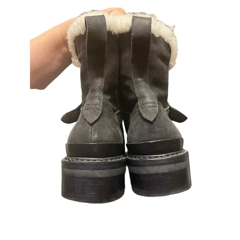 Rag‎ & Bone Ashford black leather genuine shearling moto snow winter boots 8.5